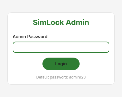 SimLock Admin login window