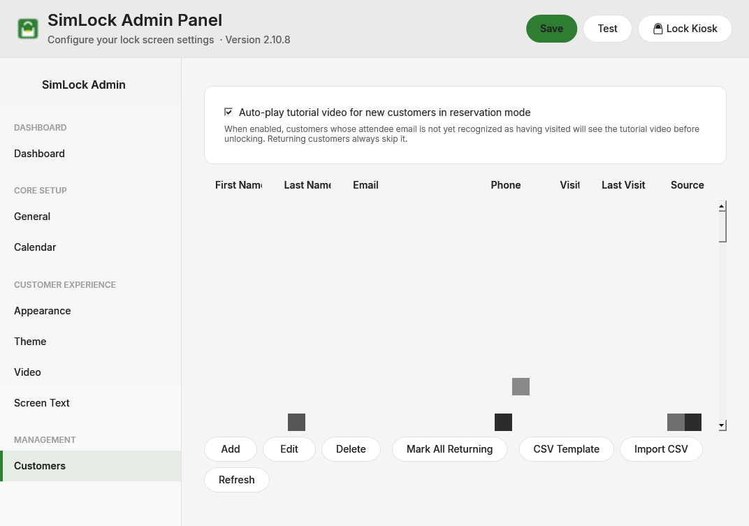 Admin panel, Customers tab