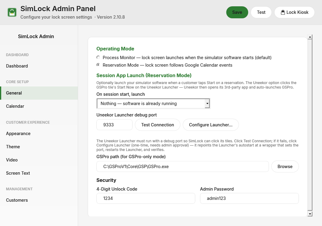 General tab in Reservation mode