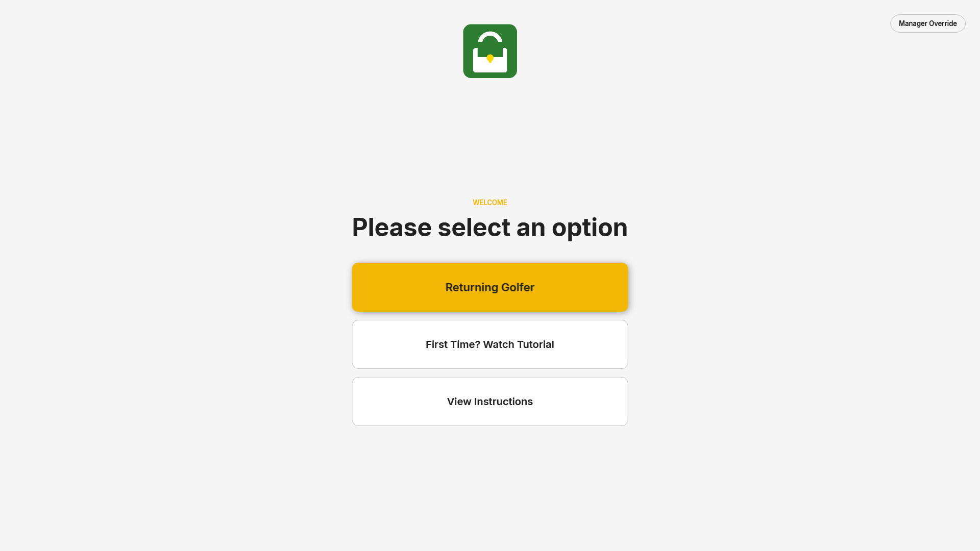 Main menu with Returning Golfer, Tutorial and Instructions buttons