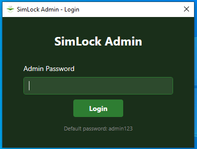 Admin Login Screen